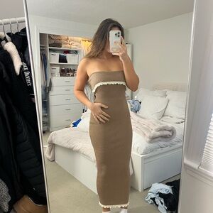 shoppinkblush brown ribbed lettuce hem bodycon dress